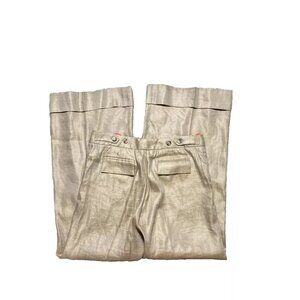Kaufman Franco Wide Leg Trousers Sz 2  38 Tan Sateen Cotton Stretch Slacks Pants